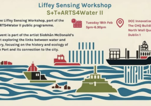 http://Promotional%20poster%20for%20the%20Liffey%20Sensing%20Workshop,%20a%20public%20program%20within%20S+T+ARTS4Water%20II,%20featuring%20a%20stylised%20illustration%20of%20Dublin%20Port%20with%20ships%20and%20the%20River%20Liffey,%20along%20with%20event%20details%20like%20date,%20time,%20location%20(DCC%20Innovation%20Hub),%20and%20a%20description%20of%20artist%20Siobhán%20McDonald's%20project%20exploring%20water,%20memory,%20and%20the%20port's%20history%20and%20ecology.